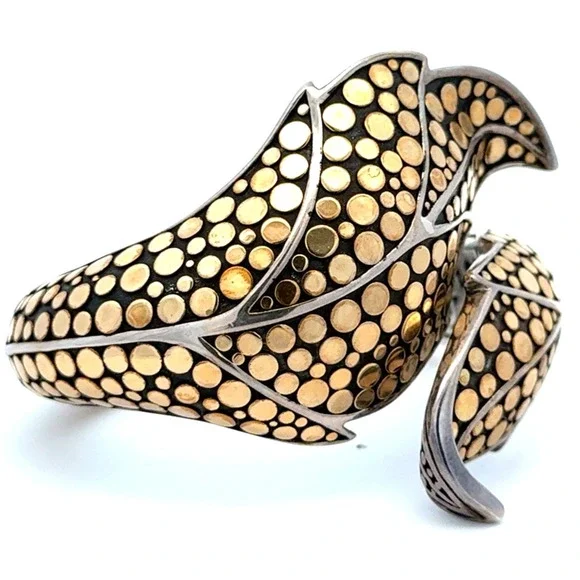 Designer John Hardy 925 Sterling Silver 18k Yellow Gold Ayu Dot Leaf Bracelet